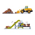 Waste Management or Garbage Processing with Machine Engaged in Trash Treatment Vector Set