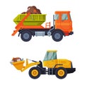 Waste Management or Garbage Processing with Machine Engaged in Trash Treatment Vector Set