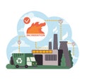 Waste management through incineration. Flat vector illustration