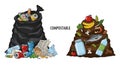 Waste Management Trash vs Compostable Piles Illustration Vector illustration comparing non-compostable trash with a pile of Royalty Free Stock Photo