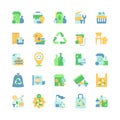 Waste management vector flat color icon set Royalty Free Stock Photo