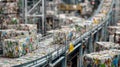 Waste Materials Moving on Conveyor Belts in a Recycling Facility Showcasing Processing of Sorted Paper and Cardboard Royalty Free Stock Photo