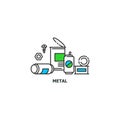 Waste metal recycle concept icon in line design, vector flat illustration isolated on white background