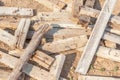 Waste pile of old used wood plank with dirt nails. Royalty Free Stock Photo