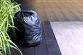 Waste plastic bag, Garbage bag plastic black on the floor, Garbage, Trash, Bin, Pollution of waste plastic, Waste on sidewalk Royalty Free Stock Photo