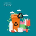 Waste plastic sorting vector flat style design illustration