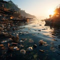 Waste pollution from plastic and household waste in rivers and seas pollutes the environment and water Royalty Free Stock Photo