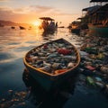 Waste pollution from plastic and household waste in rivers and seas pollutes the environment and water