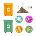 Waste Processing with Recycle Dustbin and Dump Vector Set