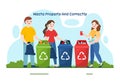 Waste Properly And Correctly Vector Illustration with Demonstration of Correct Garbage Sorting and Proper Disposal in Flat Cartoon