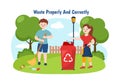 Waste Properly And Correctly Vector Illustration with Demonstration of Correct Garbage Sorting and Proper Disposal in Flat Cartoon