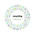 Waste recycle line concept. Zero waste environment plastic garbage reuse bio organic food trash. Ecology recycling