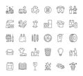 Waste recycle line icons set. Trash bin, bag, garbage types - food, plastic, battery, organic, paper, metal, vector