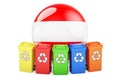 Waste recycling in Austria. Colored recycling bins with Austrian flag, 3D rendering