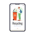 Waste recycling onboarding mobile screen layout, flat vector illustration. Royalty Free Stock Photo