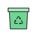 Waste recycling, trash can, garbage flat color line icon.