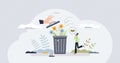 Waste reduction for nature friendly trash management tiny person concept