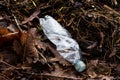 Waste and rubbish in the forest. Plastic bottles, cans and glass Royalty Free Stock Photo