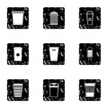 Waste rubbish icons set, grunge style