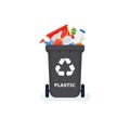 Waste segregation. Sorting garbage by material and type in colored trash cans. Waste utilization and ecology save concept Royalty Free Stock Photo