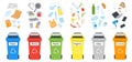 Waste separated in different bins. Organic materials, disposable item and paper trash. Garbage recycle management