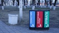Waste sorting bins in a Russian city