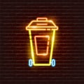 Waste sorting container neon icon. Eco friendly hygiene products. Zero waste concept