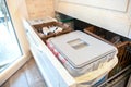 Waste sorting drawer recycling kitchen home chores Royalty Free Stock Photo