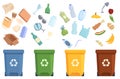 Waste sorting icons set cartoon vector. Garbage sorting Royalty Free Stock Photo