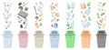 Waste sorting icons set with dustbins and trash