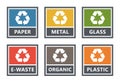 Waste sorting labels set, waste managment for recycling