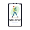 Waste sorting onboarding mobile screen page, flat vector illustration. Royalty Free Stock Photo