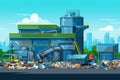 Waste sorting plant. Stylized illustration. conveyors filled with various household waste. Waste disposal and recycling. Waste