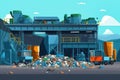 Waste sorting plant. Stylized illustration. conveyors filled with various household waste. Waste disposal and recycling. Waste