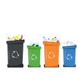 Waste sorting, Sorting waste for recycling, garbage sorting, recycling bins. Different types of garbage: paper, plastics, glass, Royalty Free Stock Photo