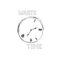 Waste time sign concept. Doodle retro watch dial with damaged nu