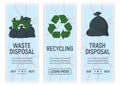 Waste, Trash Disposal and Recycling. Web Banner for Web and Smartphone. Icon and Label on Background in Box. Template for Note,