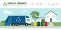 Waste truck collecting garbage bins Royalty Free Stock Photo