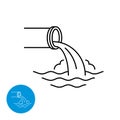 Waste water pipe flow down the river waves. Water pollution utility and engineering logo. Wastewater line style icon.