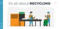 Wastes Recycling Technological Process Landing Page Template. Workers Characters Sorting Litter at Factory Conveyor Belt Royalty Free Stock Photo