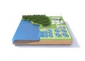 Wastewater treatment plant concept on white background.