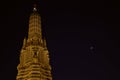 Wat Arun at night, Beautiful golden pagoda and lighting and dark night sky Royalty Free Stock Photo