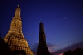 Wat Arun at night, Beautiful golden pagoda and lighting and dark night sky Royalty Free Stock Photo