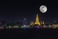 Wat Arun at night with gold and is the oldest temple of the Chao Phraya River. in Bangkok Thailand Royalty Free Stock Photo