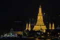 Wat Arun at night with gold and is the oldest temple of the Chao Phraya River. in Bangkok Thailand