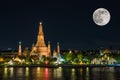 Wat arun in night with super full moon Royalty Free Stock Photo