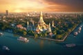 Wat Arun Ratchawararam Ratchaworamahawihan Bangkok, Thailand view of the river and the city with Ai Generated