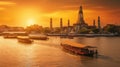 Wat arun in sunset at Bangkok,Thailand. Landmark, Chao Phraya River. Generate Ai