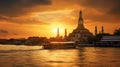 Wat arun in sunset at Bangkok,Thailand. Landmark, Chao Phraya River. Generate Ai