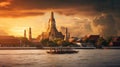 Wat arun in sunset at Bangkok,Thailand. Landmark, Chao Phraya River. Generate Ai